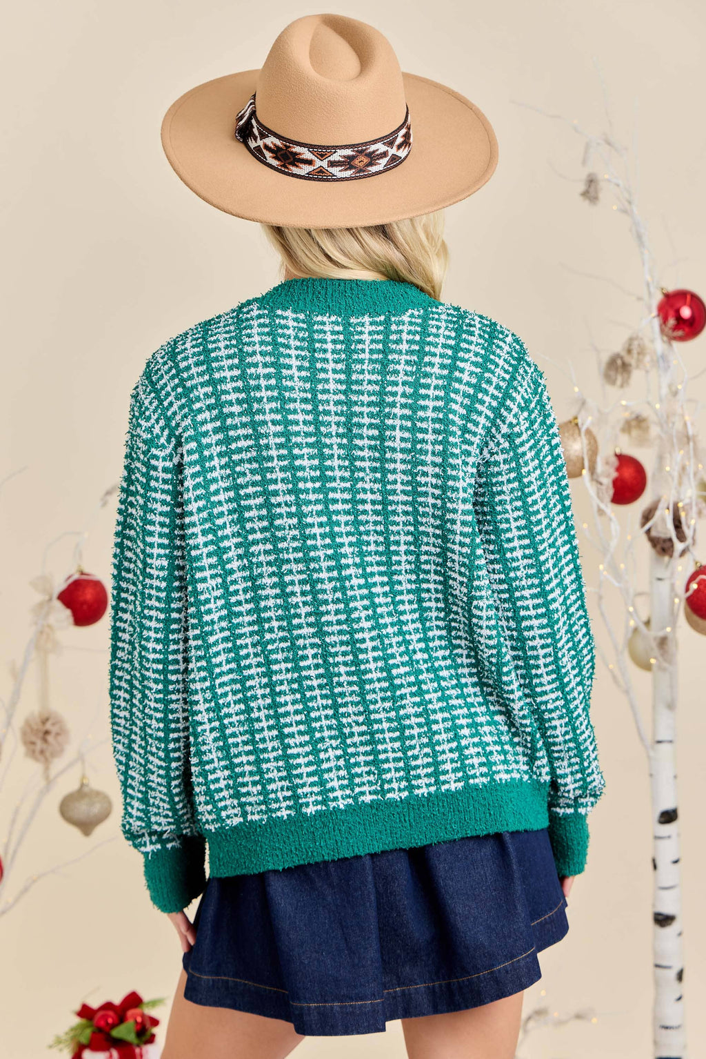 Holiday Check Knit Cardigan