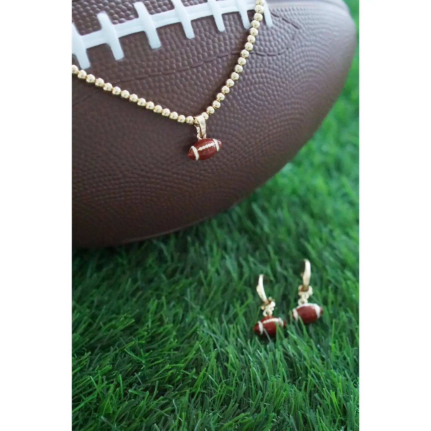 Football Enamel Drop Hoop Earrings