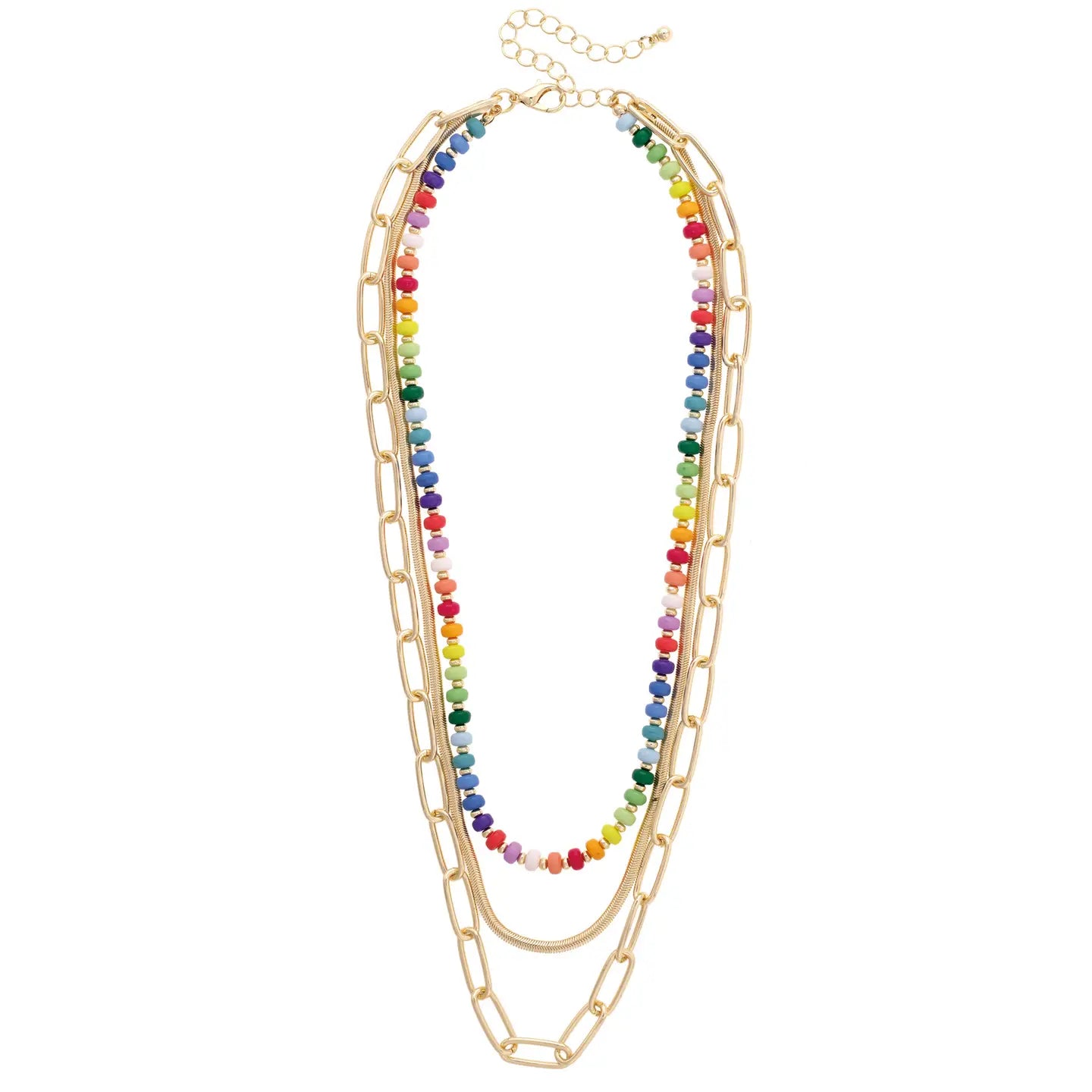 Sunday Rainbow Beaded 3-Row Layered Necklace in Multi