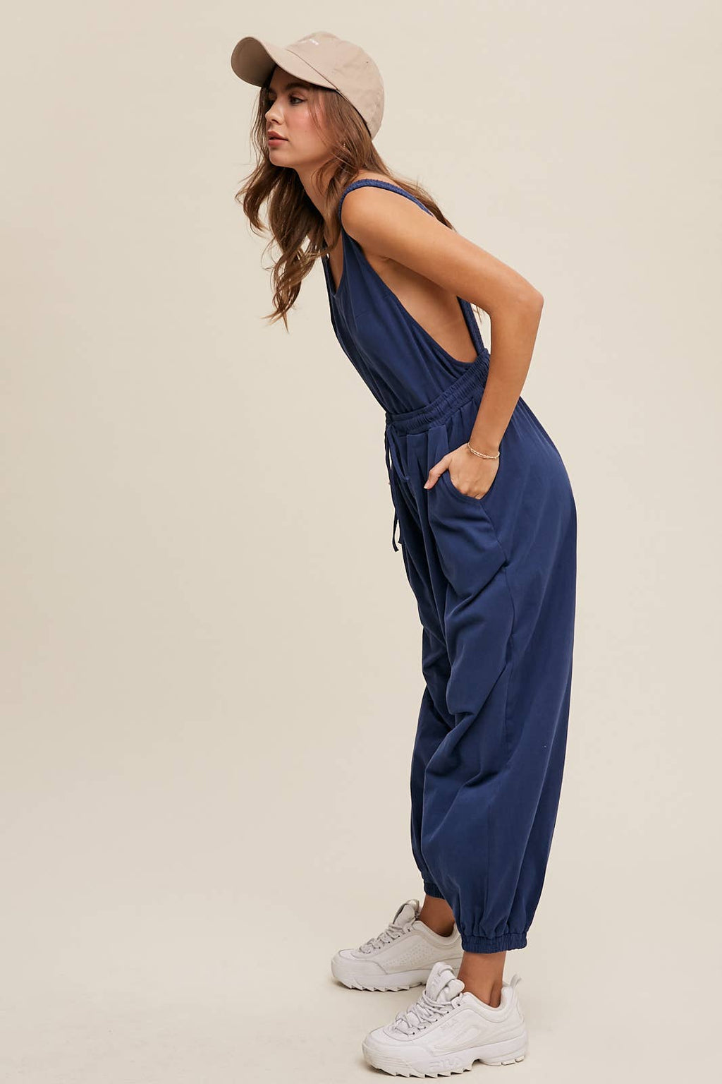 Open Back Cotton Knit Jumpsuit