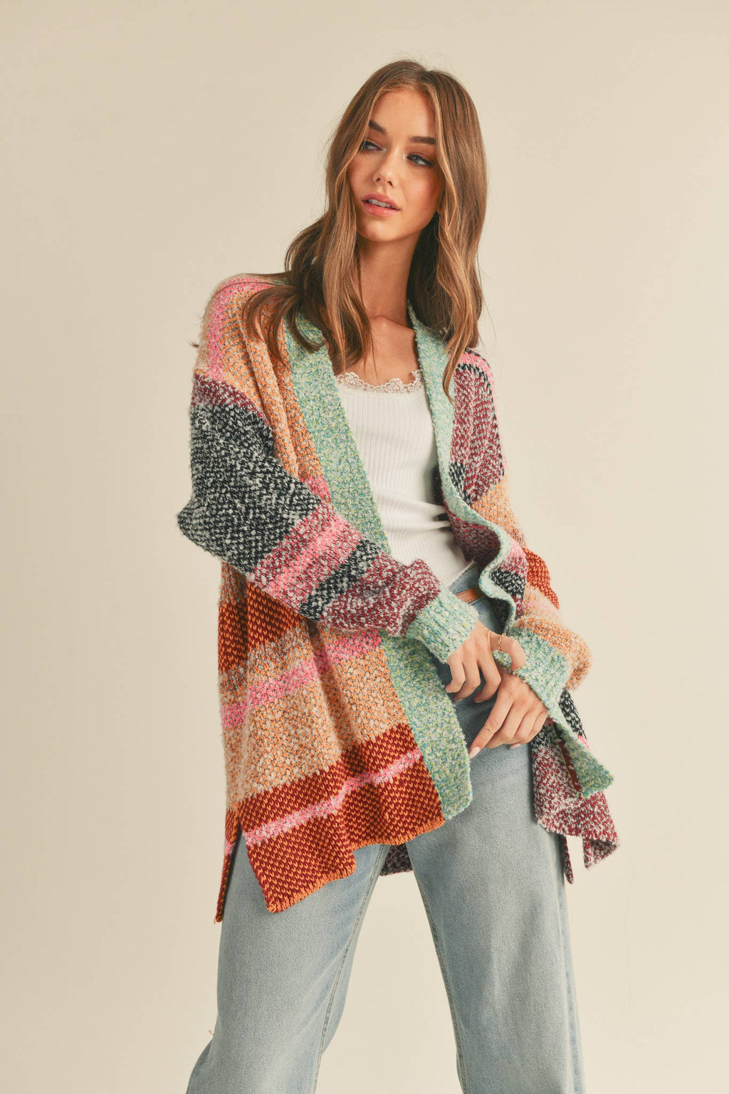OVERSIZED COLOR BLOCK CARDIGAN MSW10038