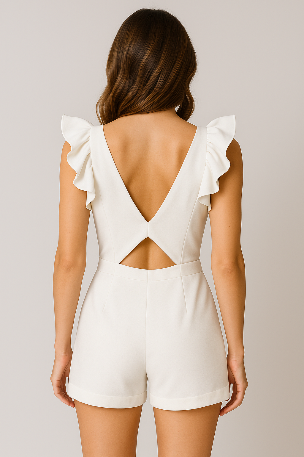 RUFFLE SHOULDER DETAIL V-NECK ROMPER