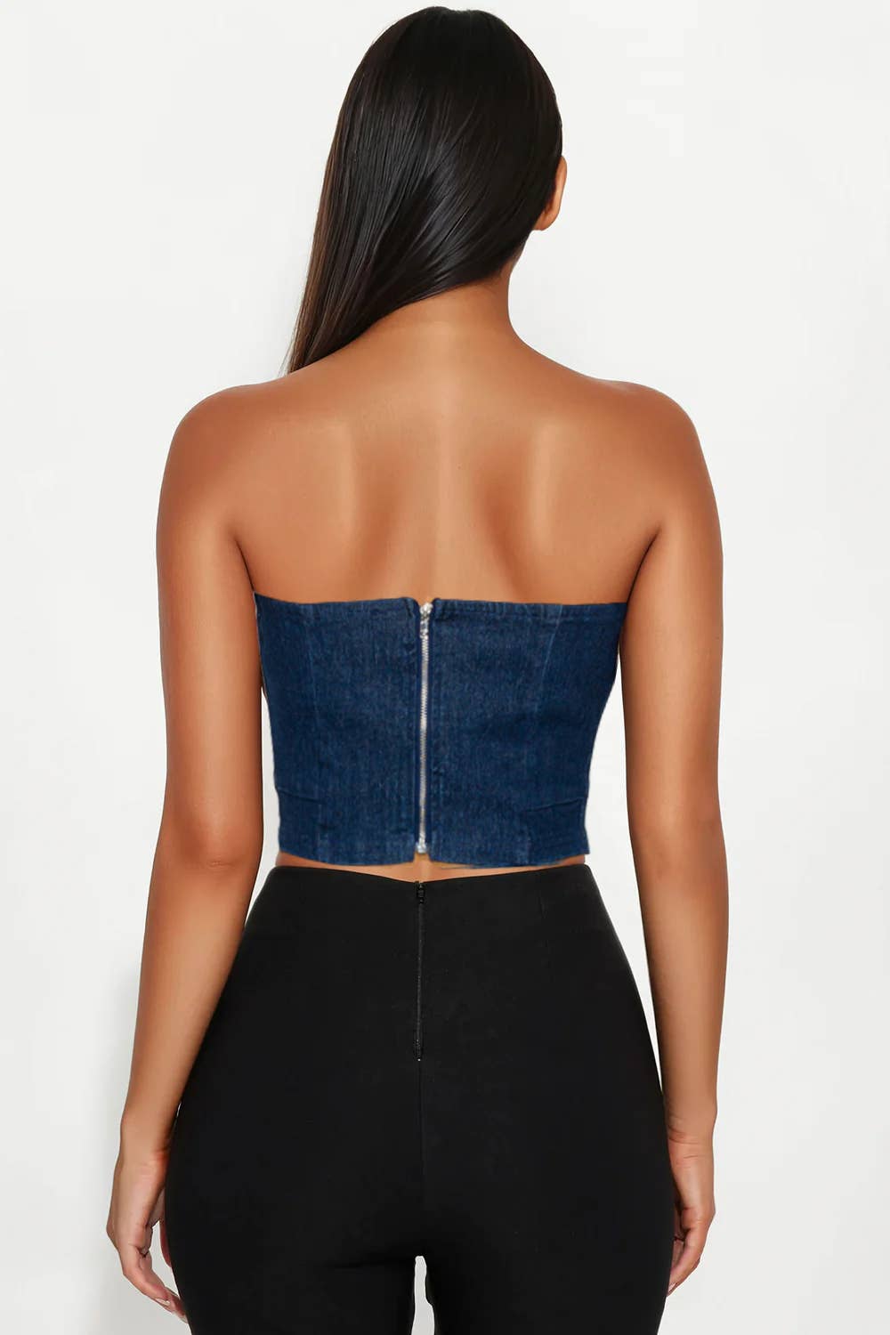 DENIM CORSET TUBE CROP TOP