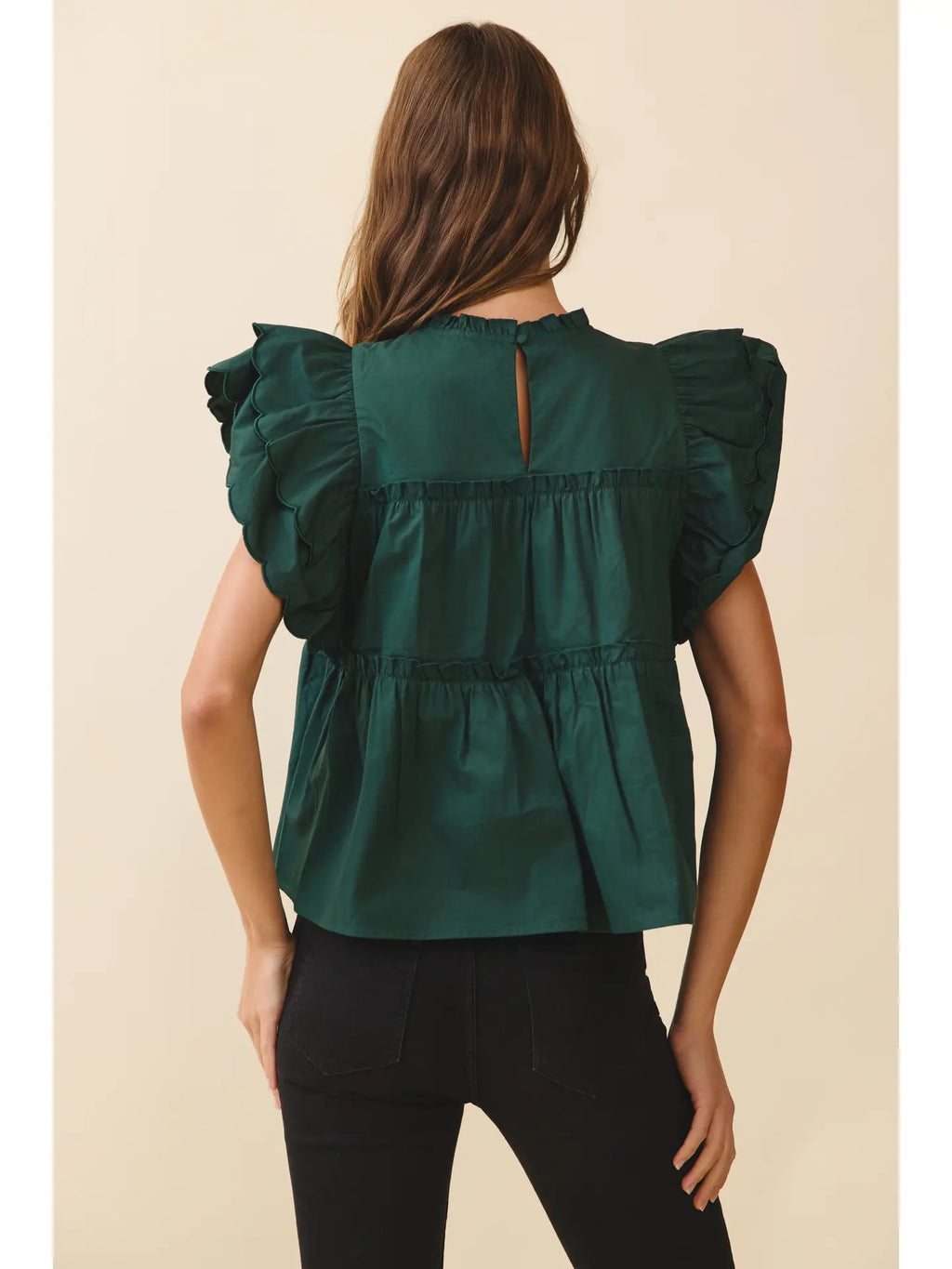 Dramatic Ruffle Sleeves Detail Tiered Poplin Top