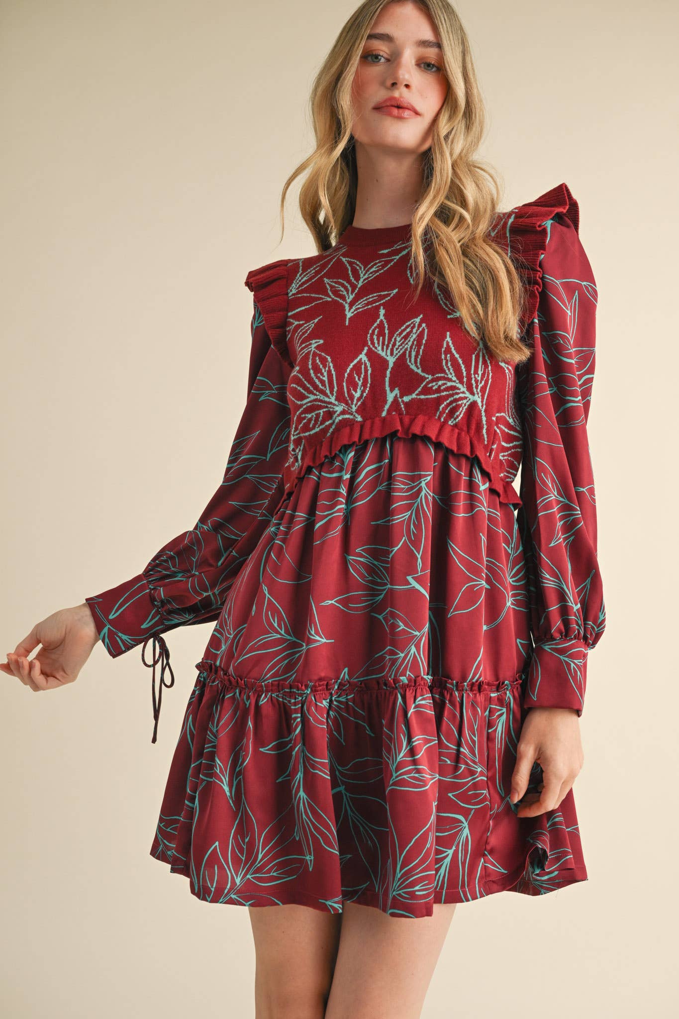 EXCLUSIVE PRINT MIXED MEDIA SWEATER DRESS