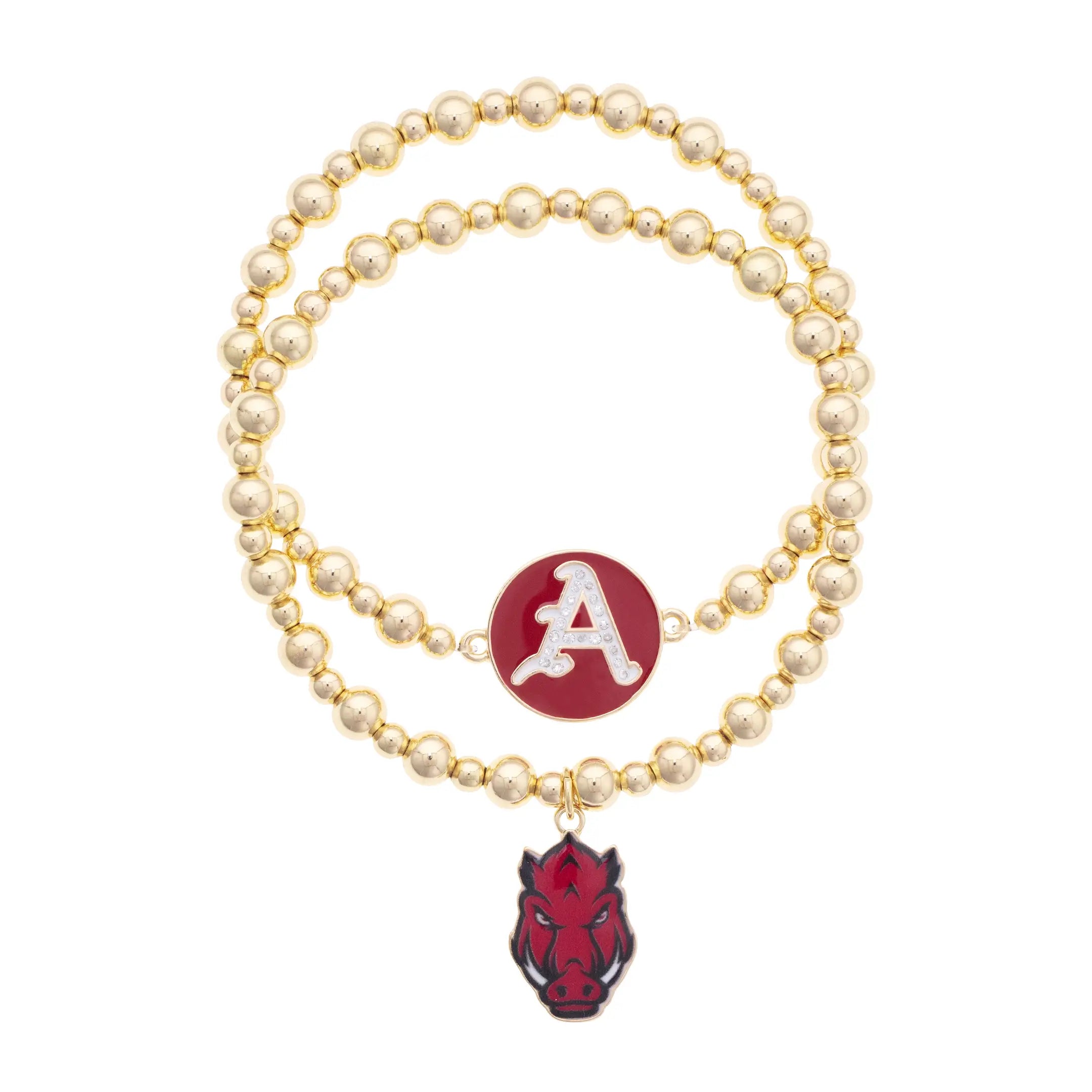 Arkansas Razorbacks Ball Bead Bracelet Set of 2