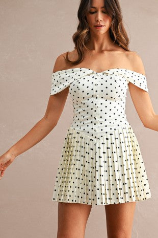 Polka Dot Off Shoulder Sweetheart Neckline Dress