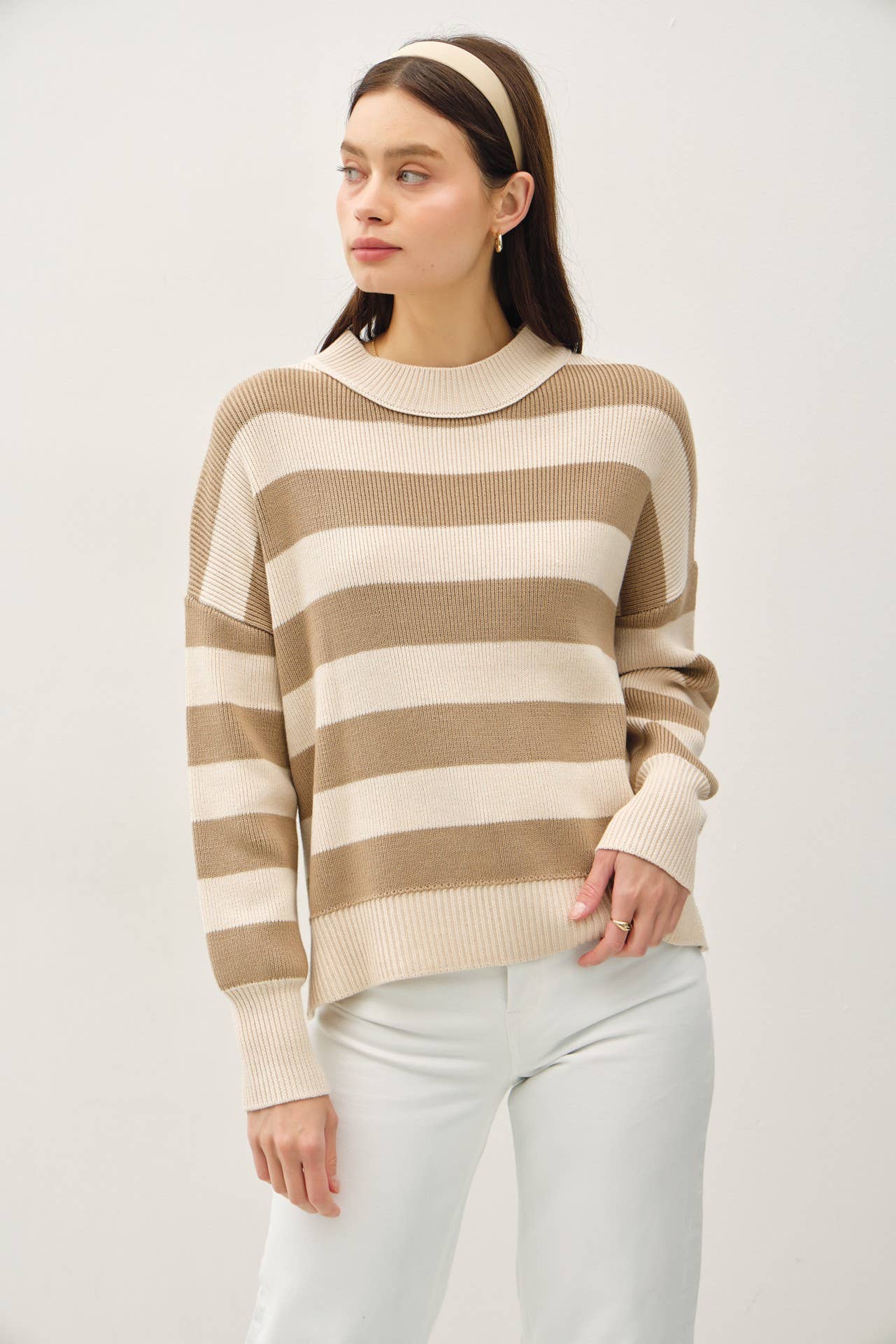 OVERSIZED RIBBED STRIPE SWEATER WITH HIGH NECK