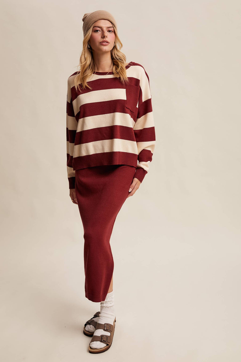 Striped Knit Sweater & Skirt Set