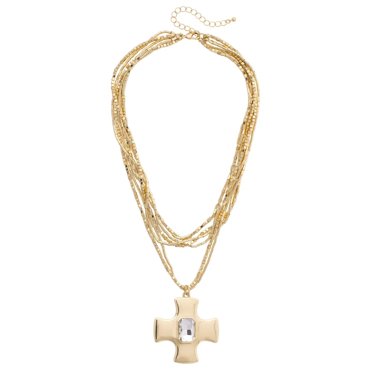 Roman Rhinestone Cross Layered Necklace