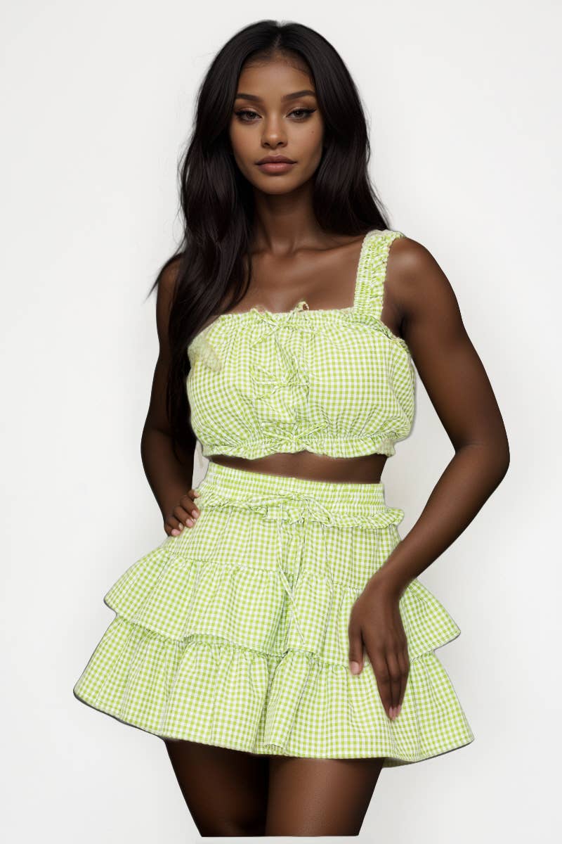 GINGHAM PLAID CROP TOP AND SKIRT SET