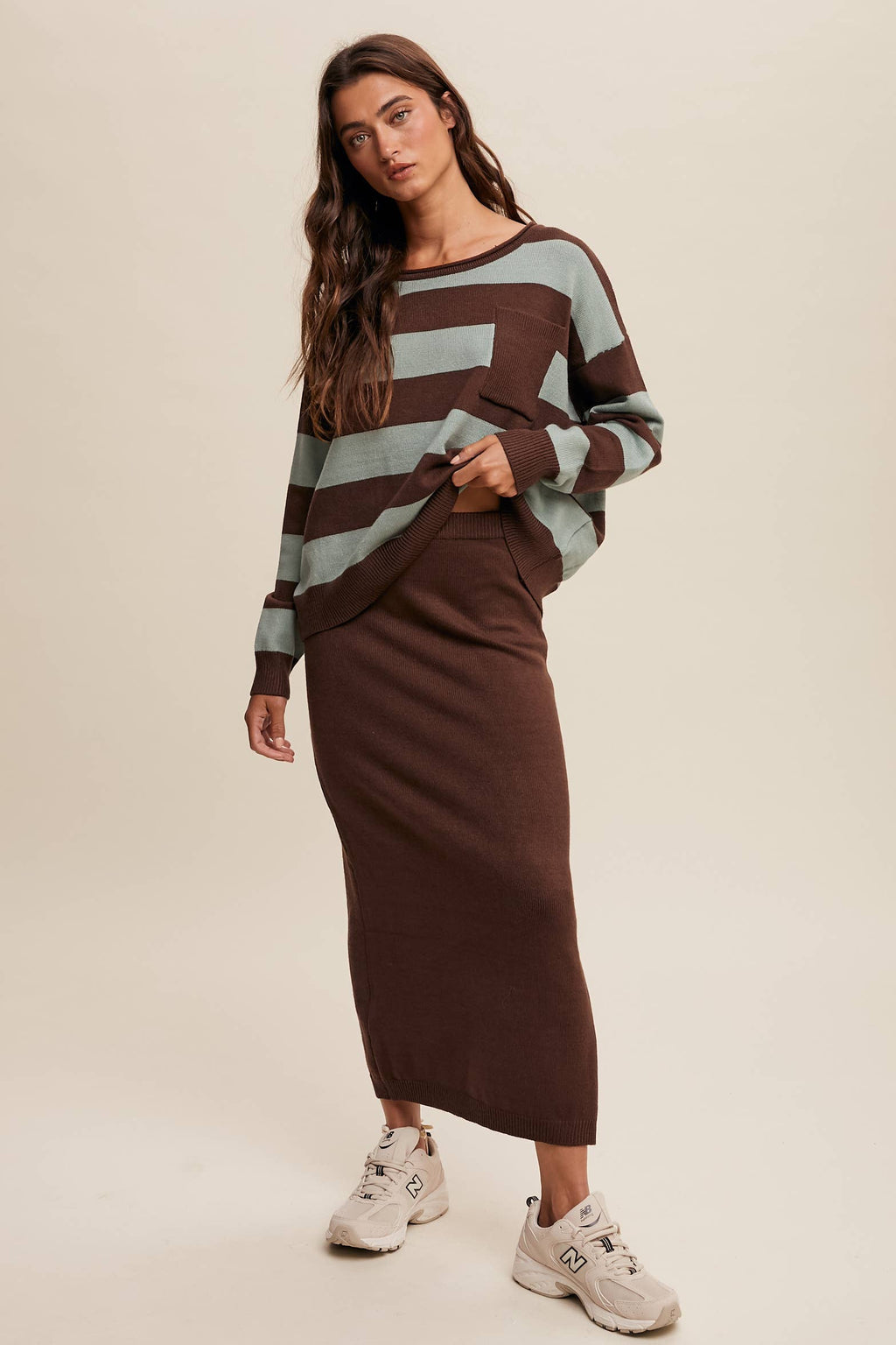 Striped Knit Sweater & Skirt Set