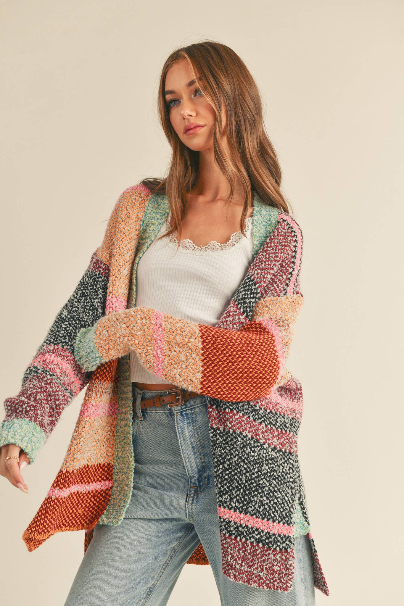 OVERSIZED COLOR BLOCK CARDIGAN MSW10038