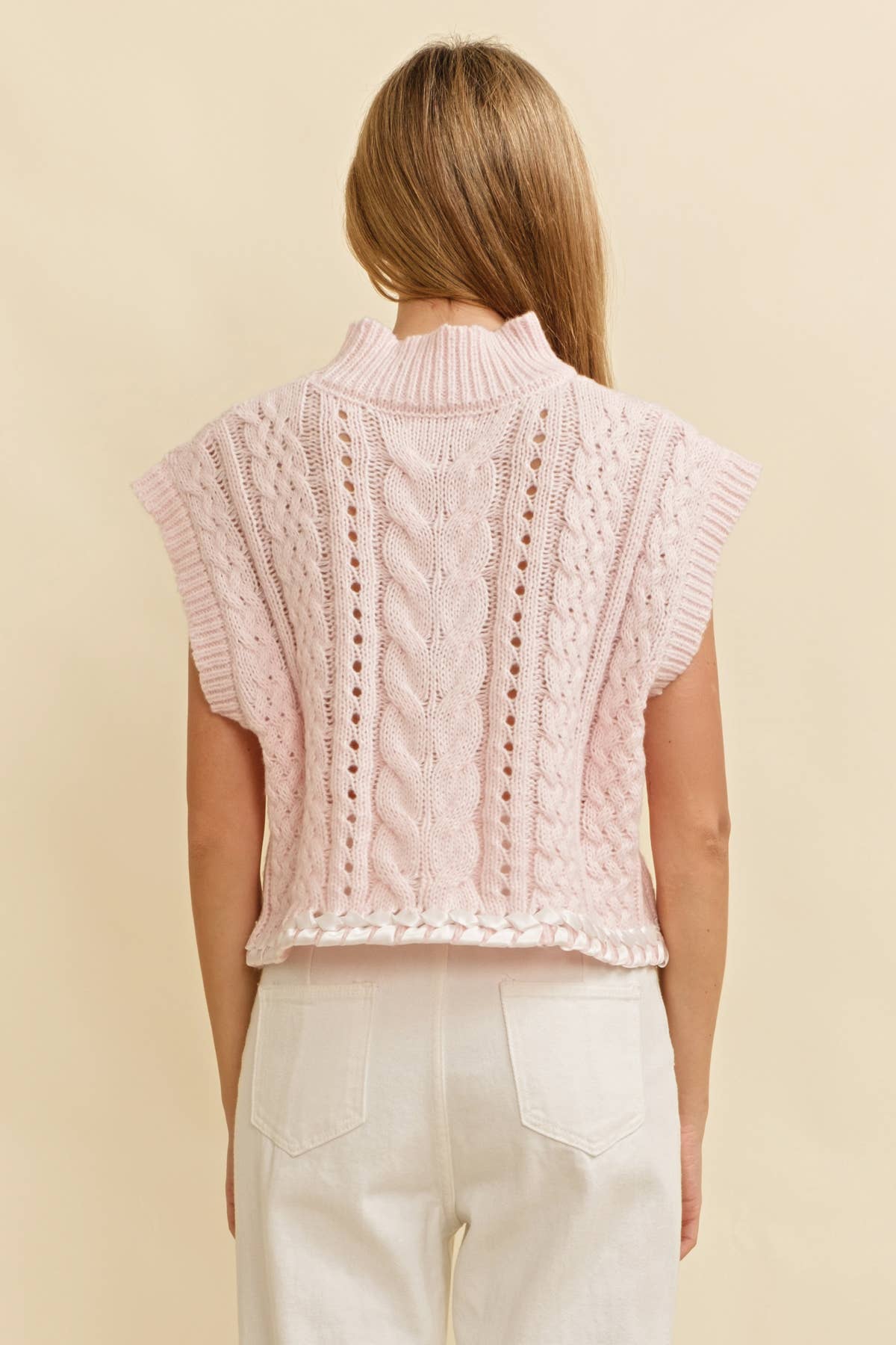 CABLE KNIT DROP SHOULDER CONTRAST STITCH SWEATER