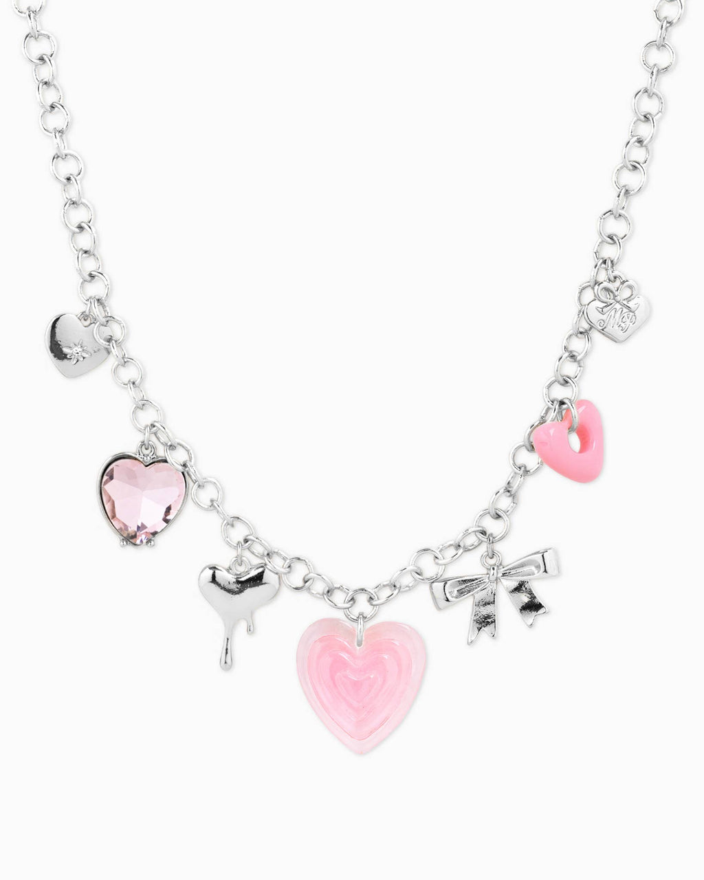 Y2K Pink Heart and Bow Charm Necklace