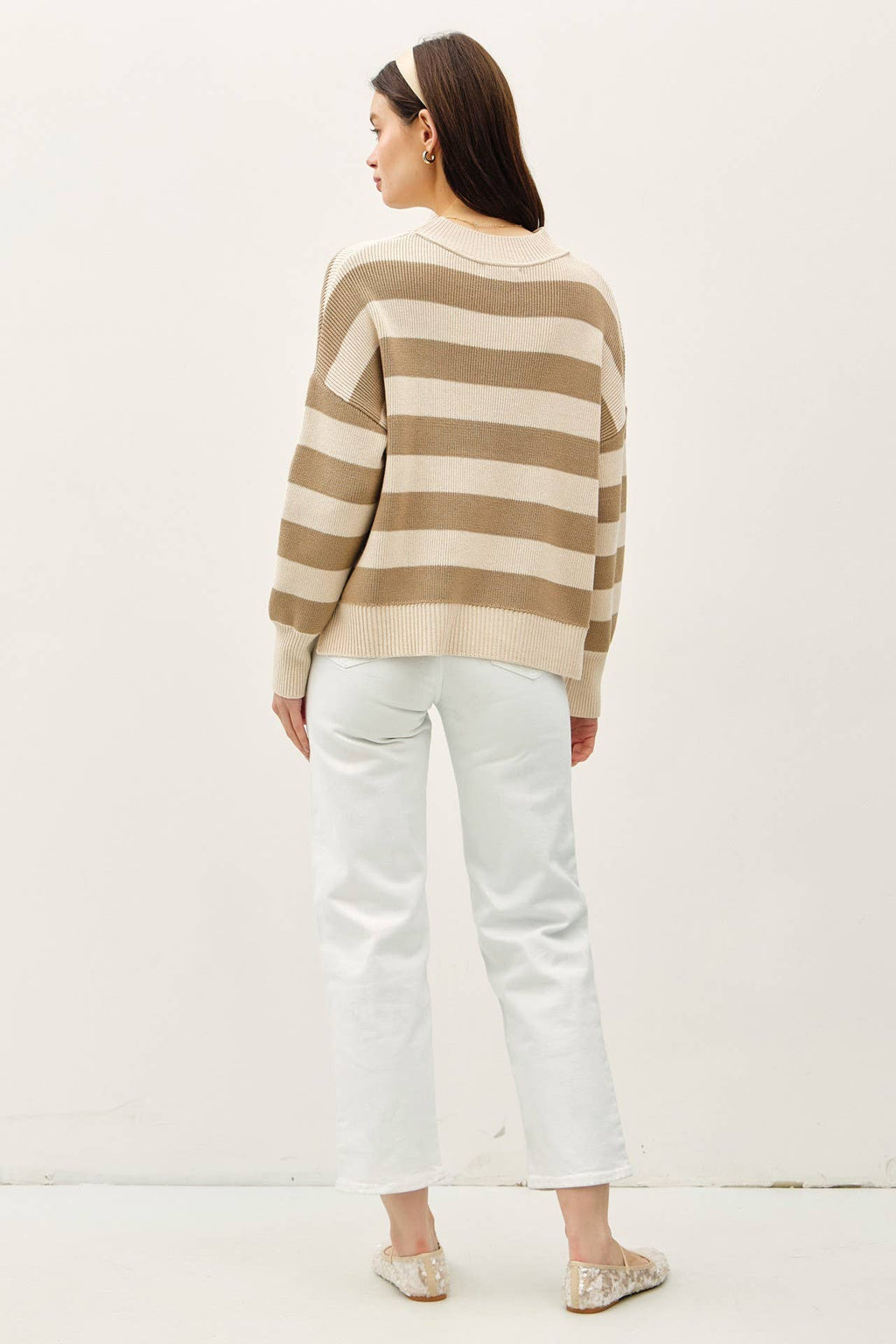 OVERSIZED RIBBED STRIPE SWEATER WITH HIGH NECK