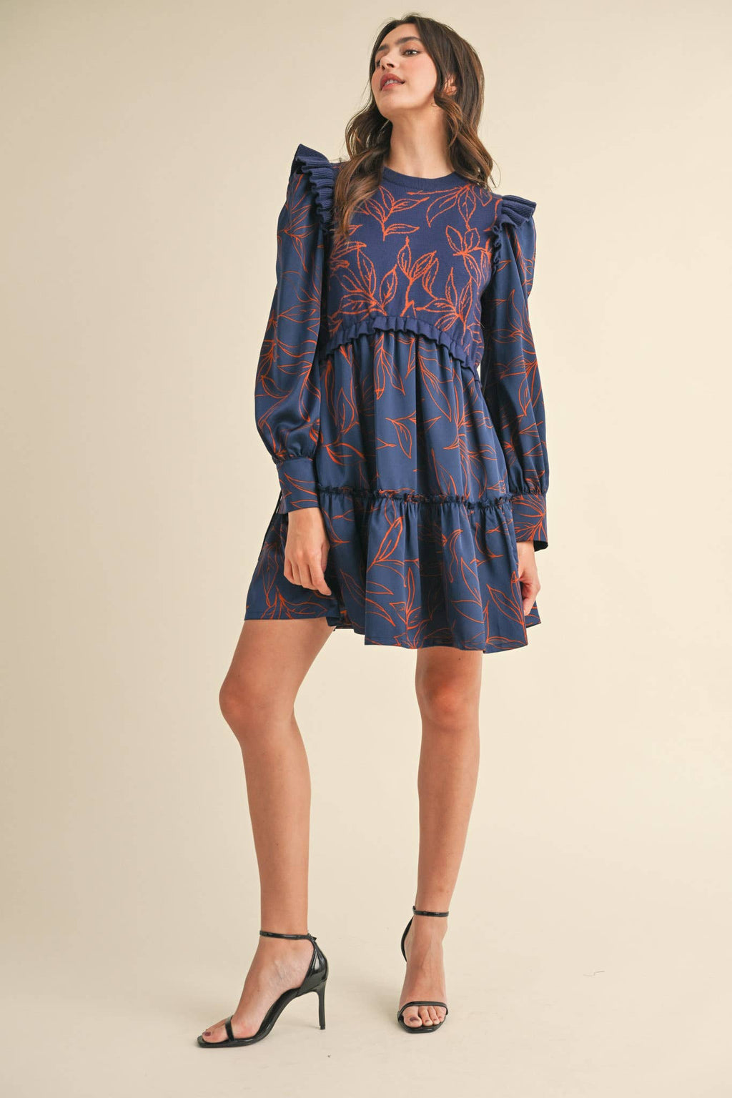 EXCLUSIVE PRINT MIXED MEDIA SWEATER DRESS