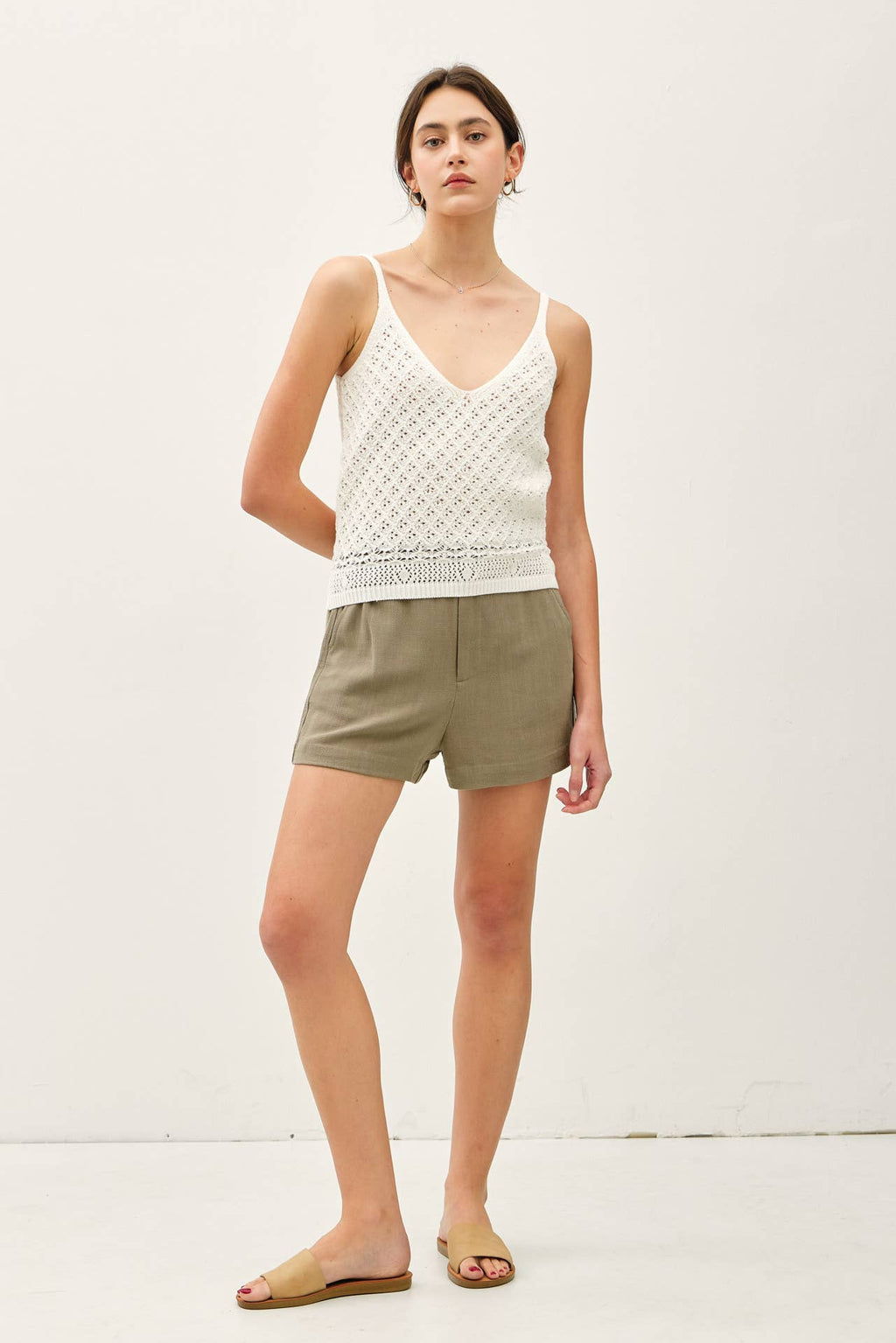 CROCHET KNIT DETAILED V-NECK TANK