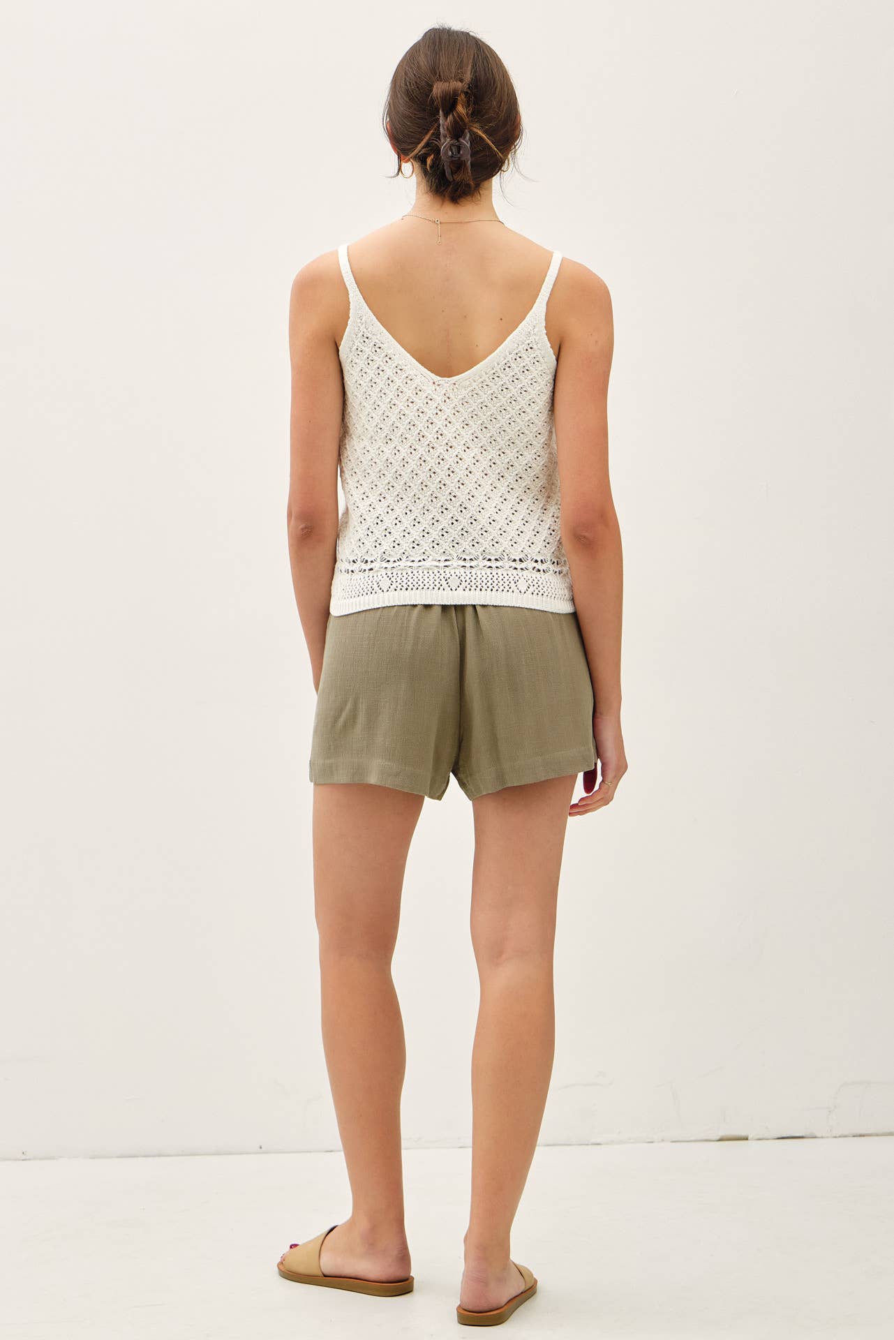CROCHET KNIT DETAILED V-NECK TANK