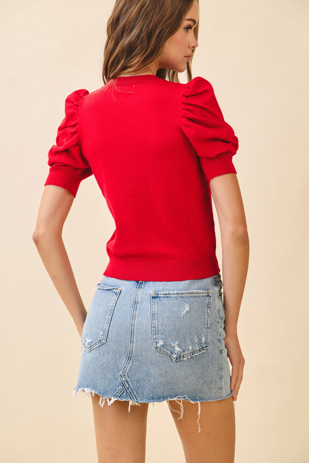 Ribbed Puffed Sleeves Top