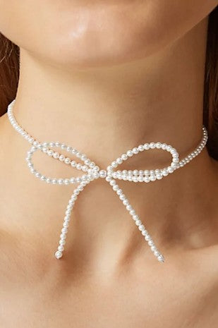 Beaded Pearl Bow Tie Choker