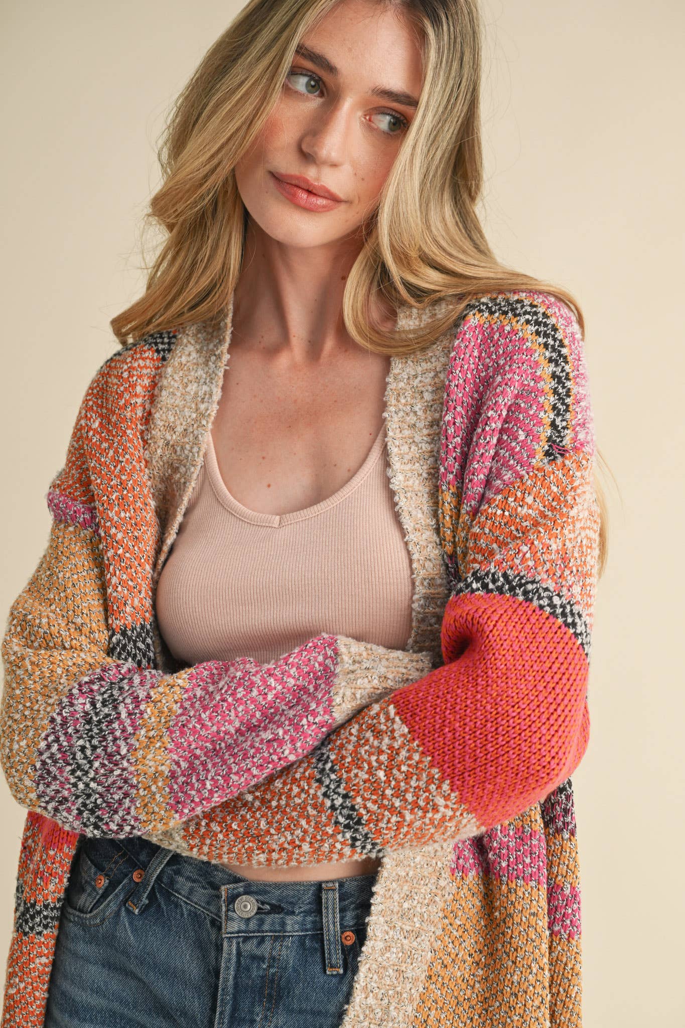 OVERSIZED COLOR BLOCK CARDIGAN MSW10038