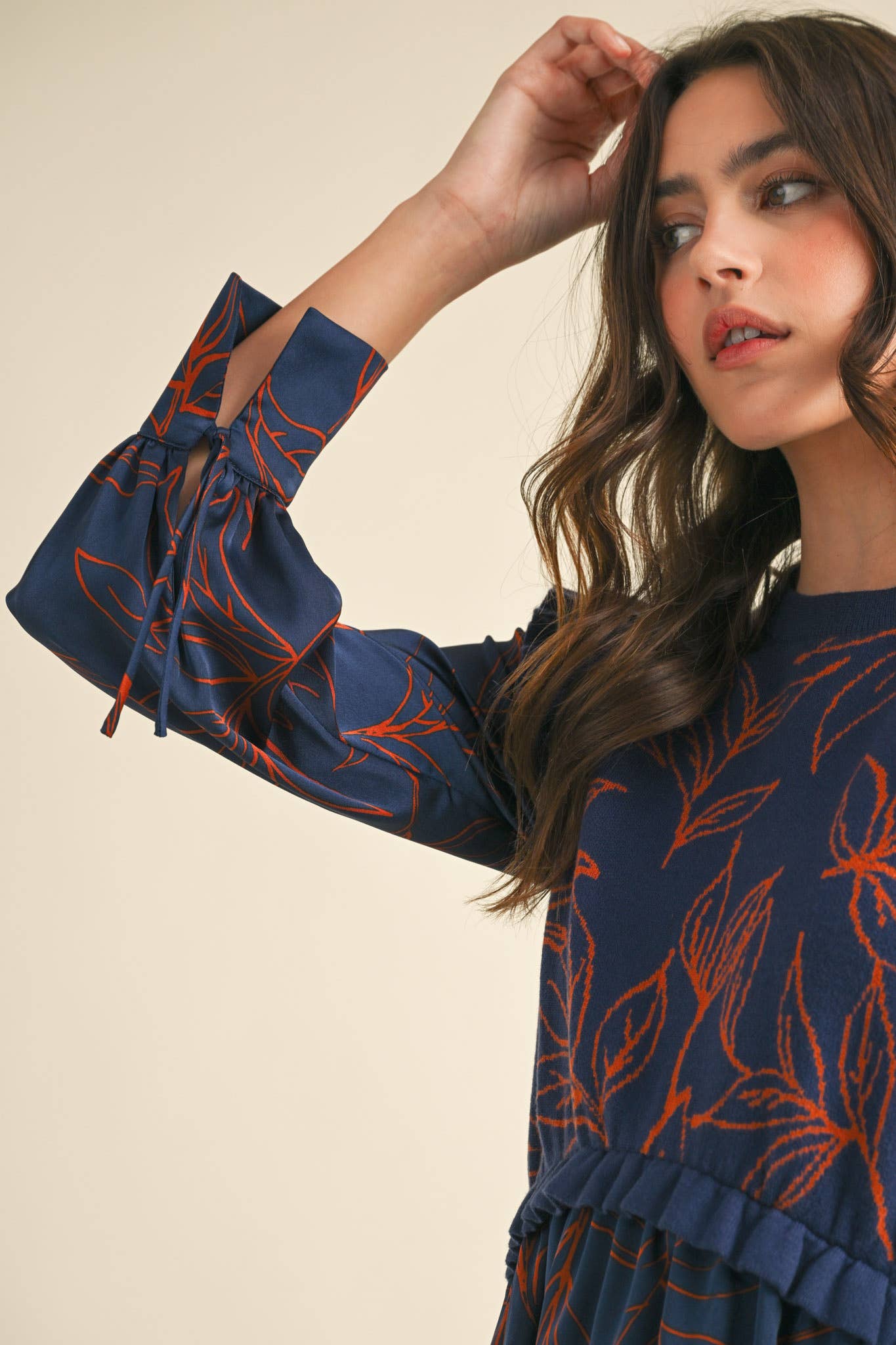 EXCLUSIVE PRINT MIXED MEDIA SWEATER DRESS