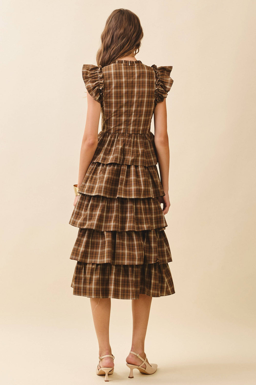 Plaid Round Neck Midi Dress