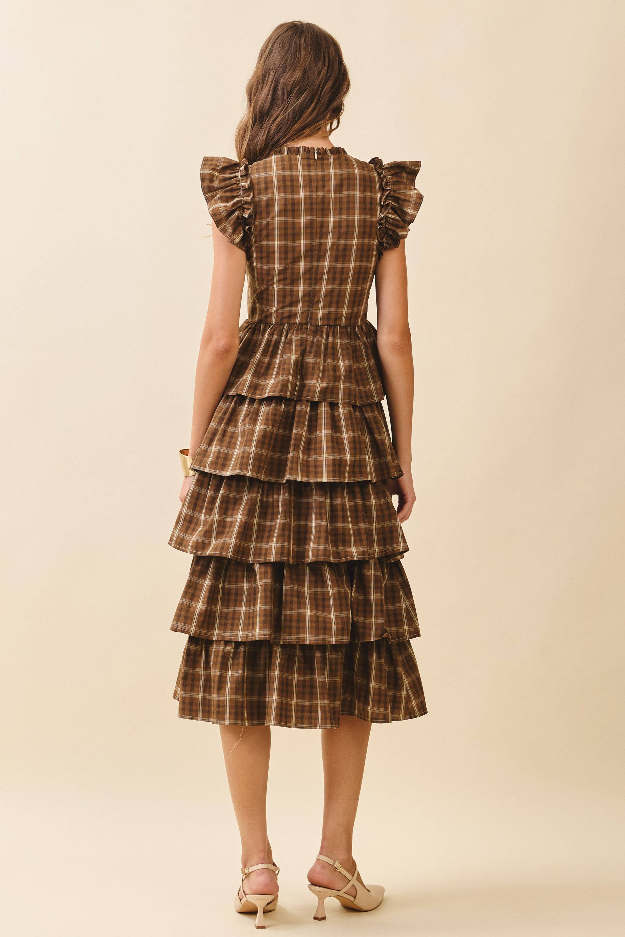Plaid Round Neck Midi Dress