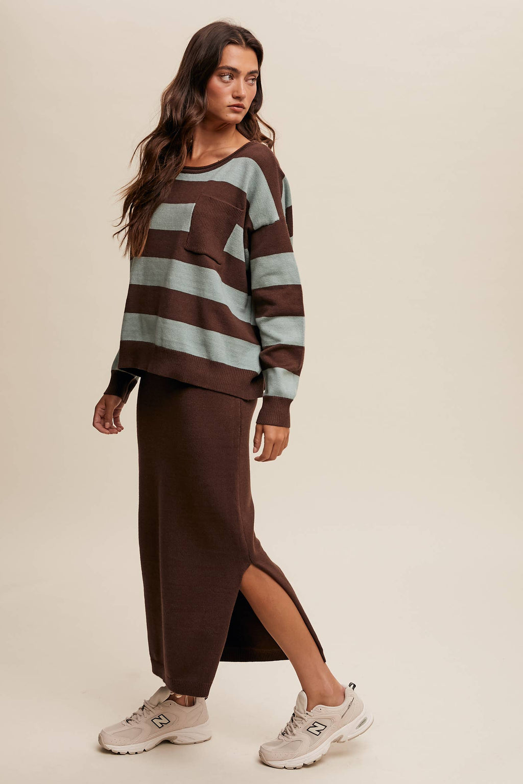 Striped Knit Sweater & Skirt Set