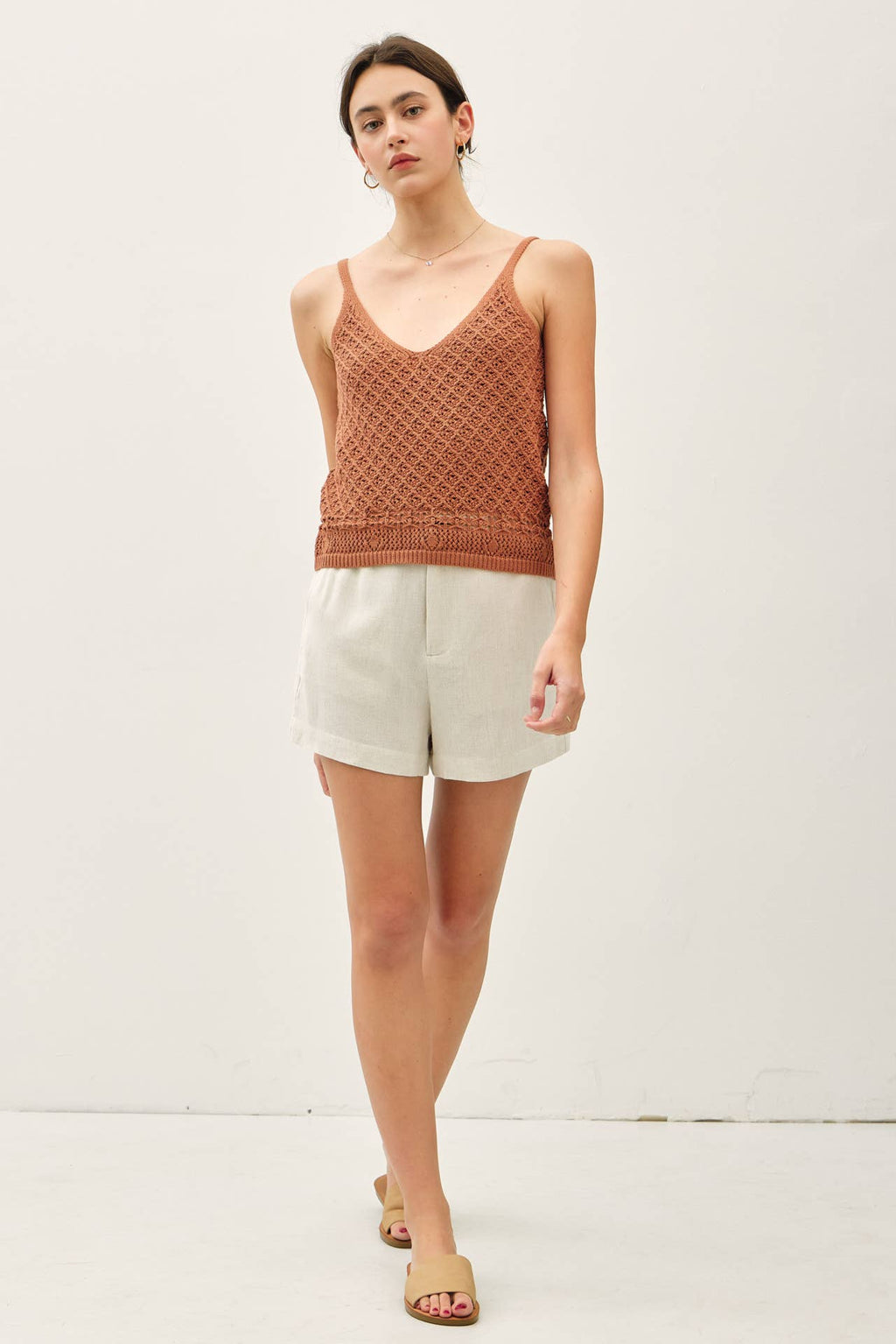 CROCHET KNIT DETAILED V-NECK TANK
