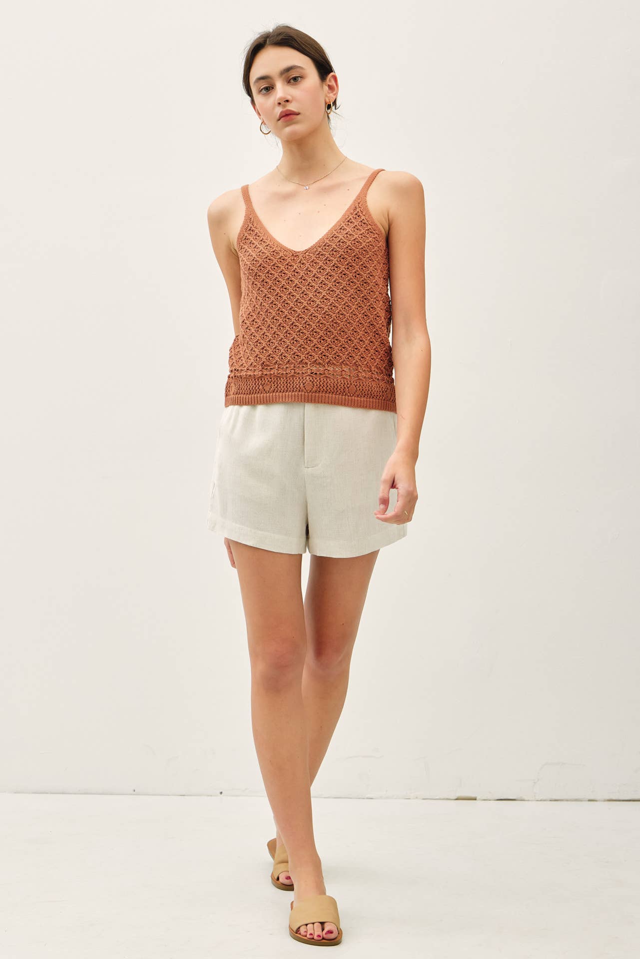 CROCHET KNIT DETAILED V-NECK TANK