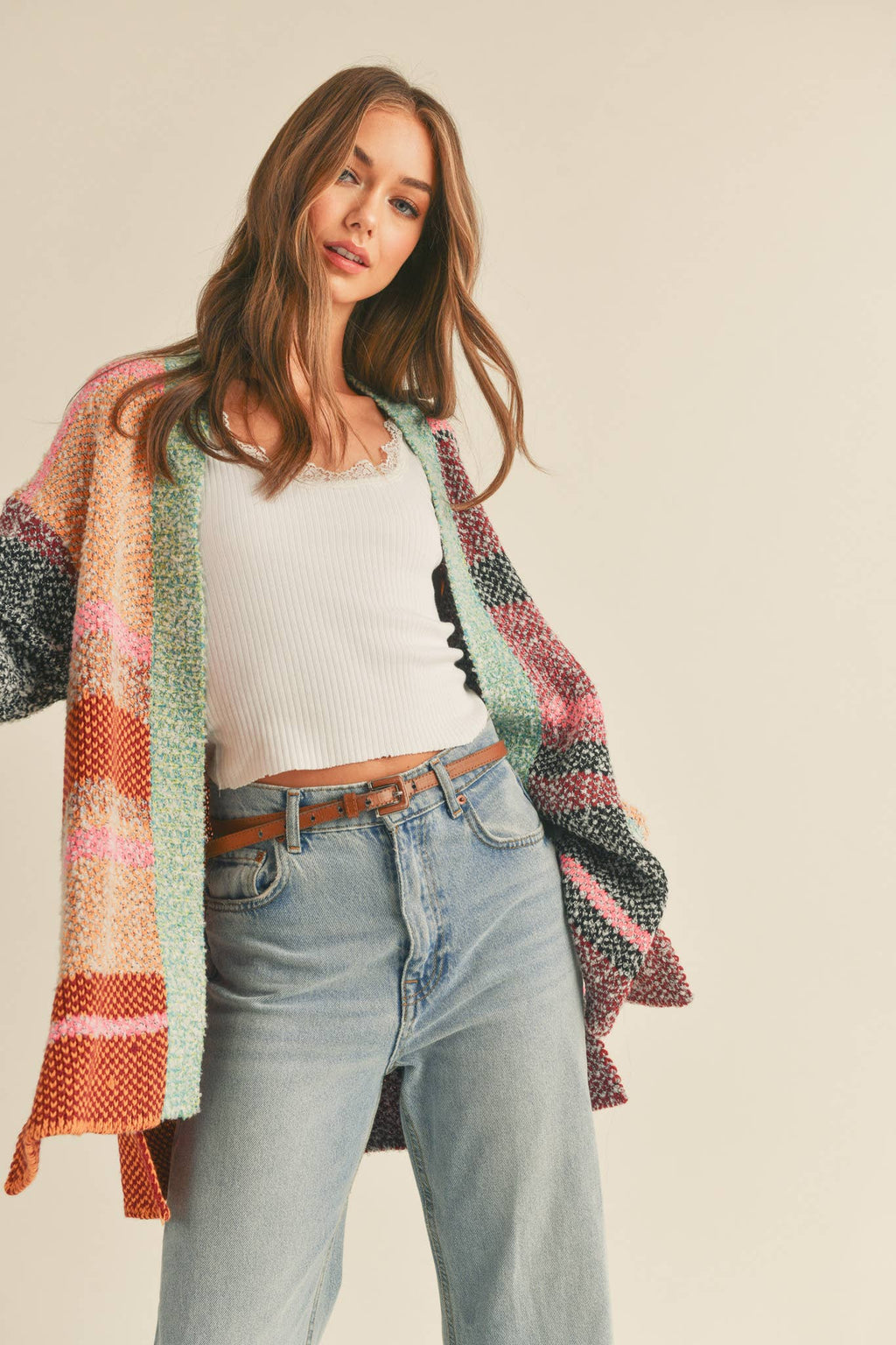 OVERSIZED COLOR BLOCK CARDIGAN MSW10038