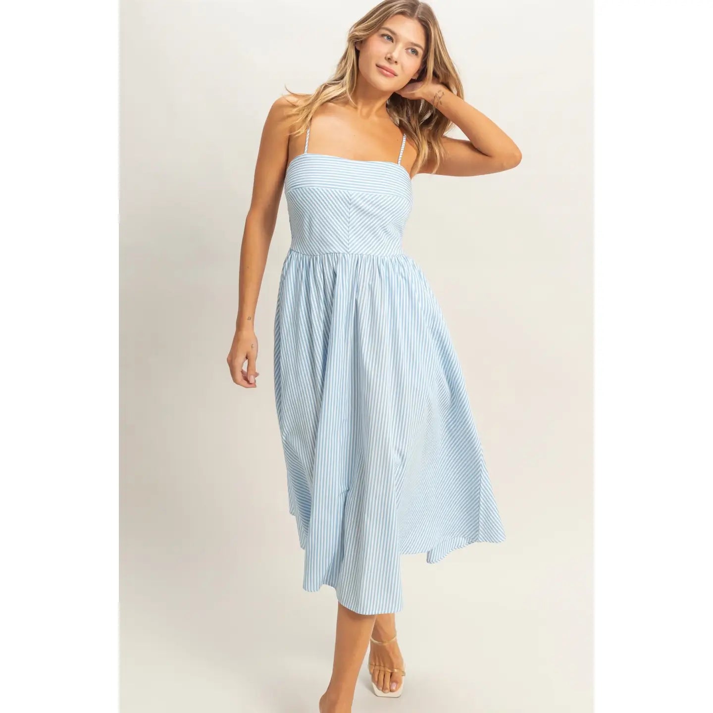 Striped Spaghetti Strap Dress Light Blue