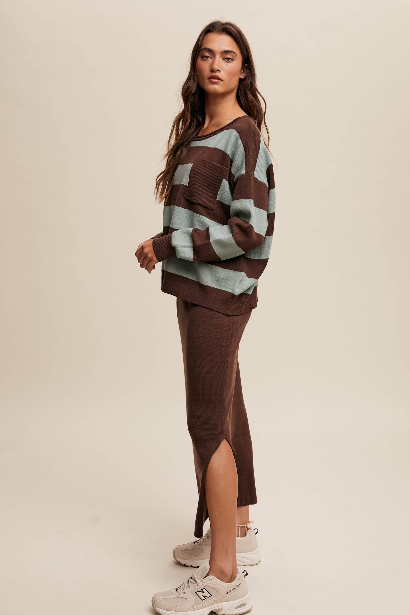 Striped Knit Sweater & Skirt Set