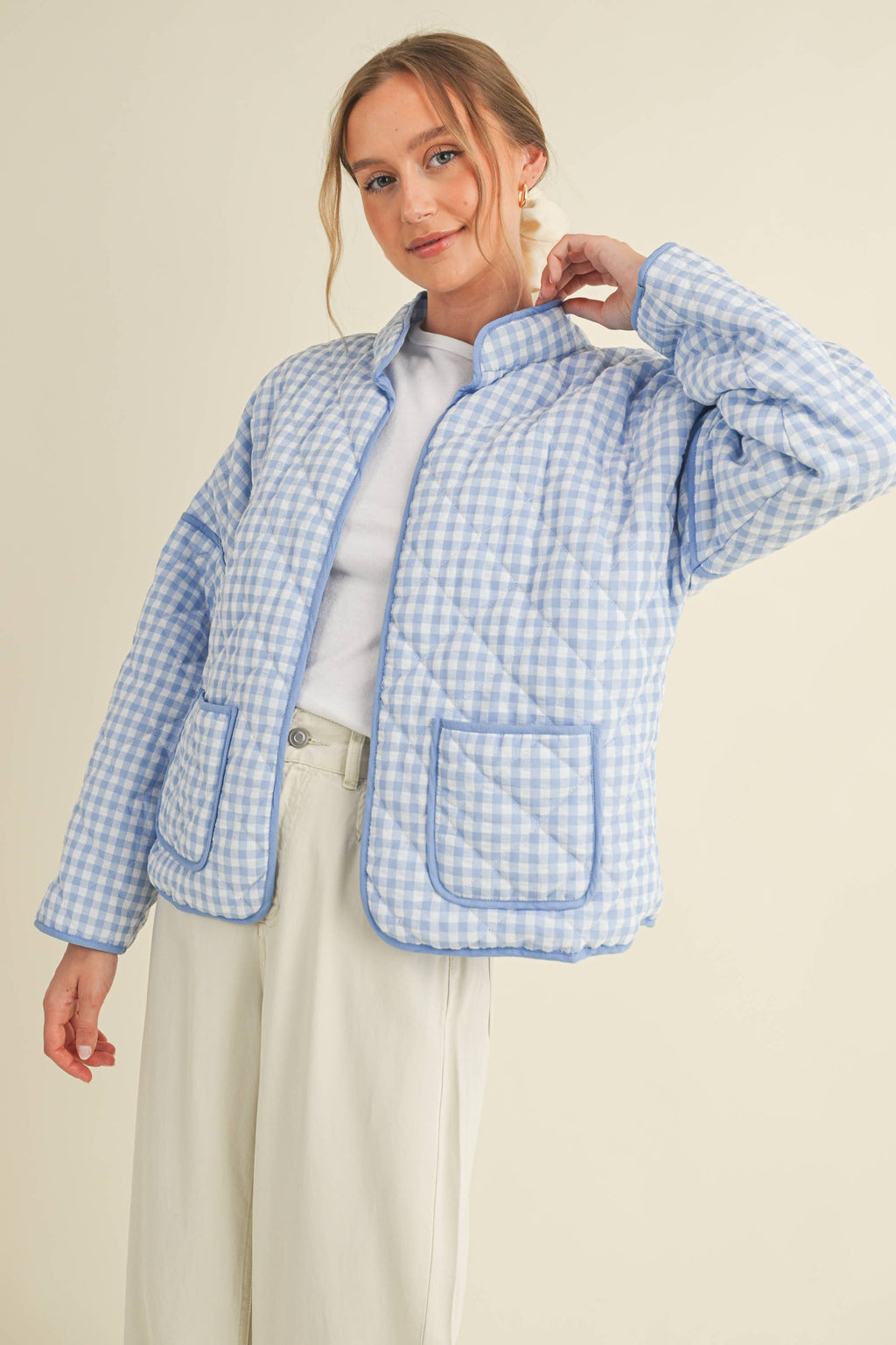 QUILTED PLAID PUFF JACKET