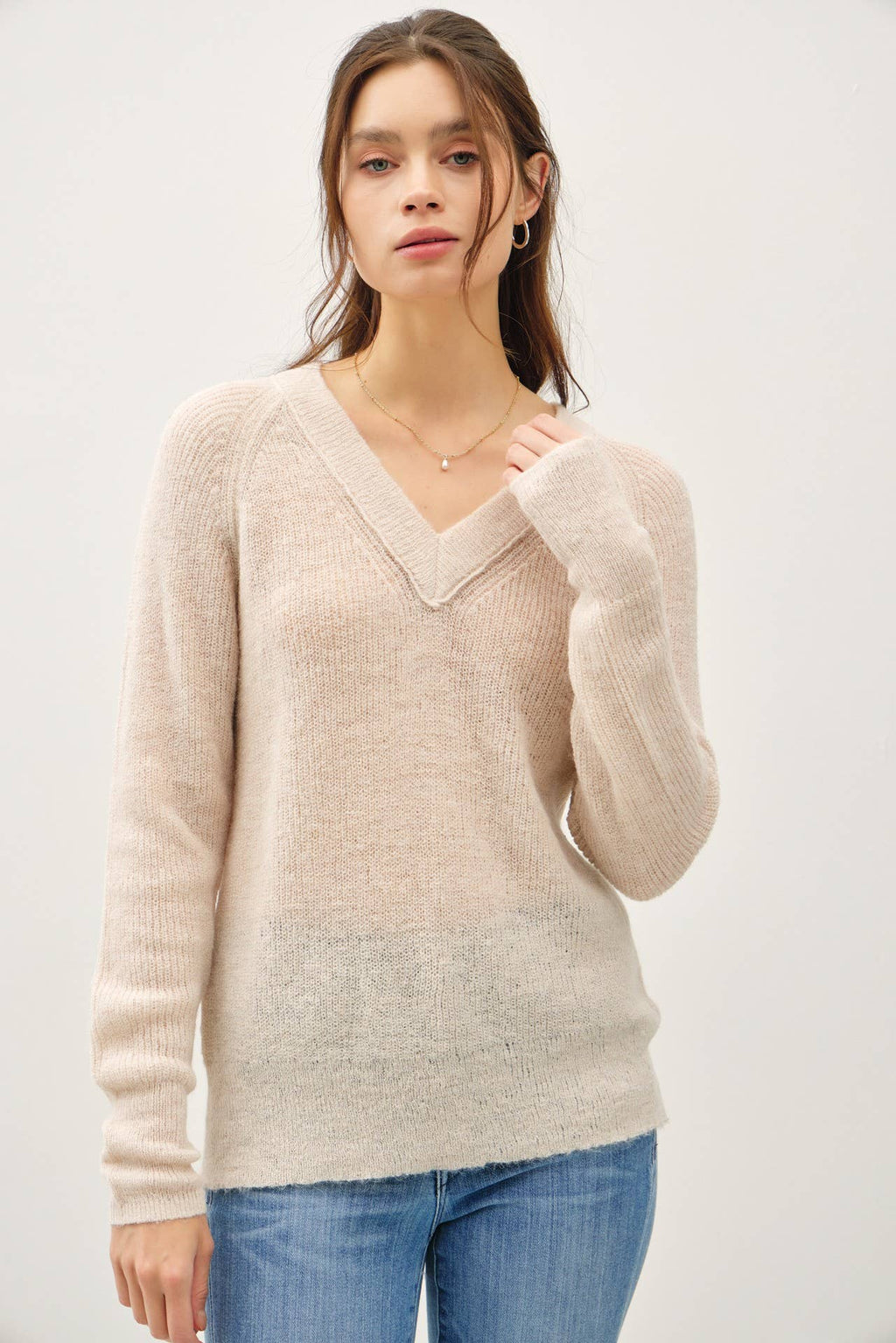 WOOL BLEND LIGHTWEIGHT VARSITY STYLE SWEATER