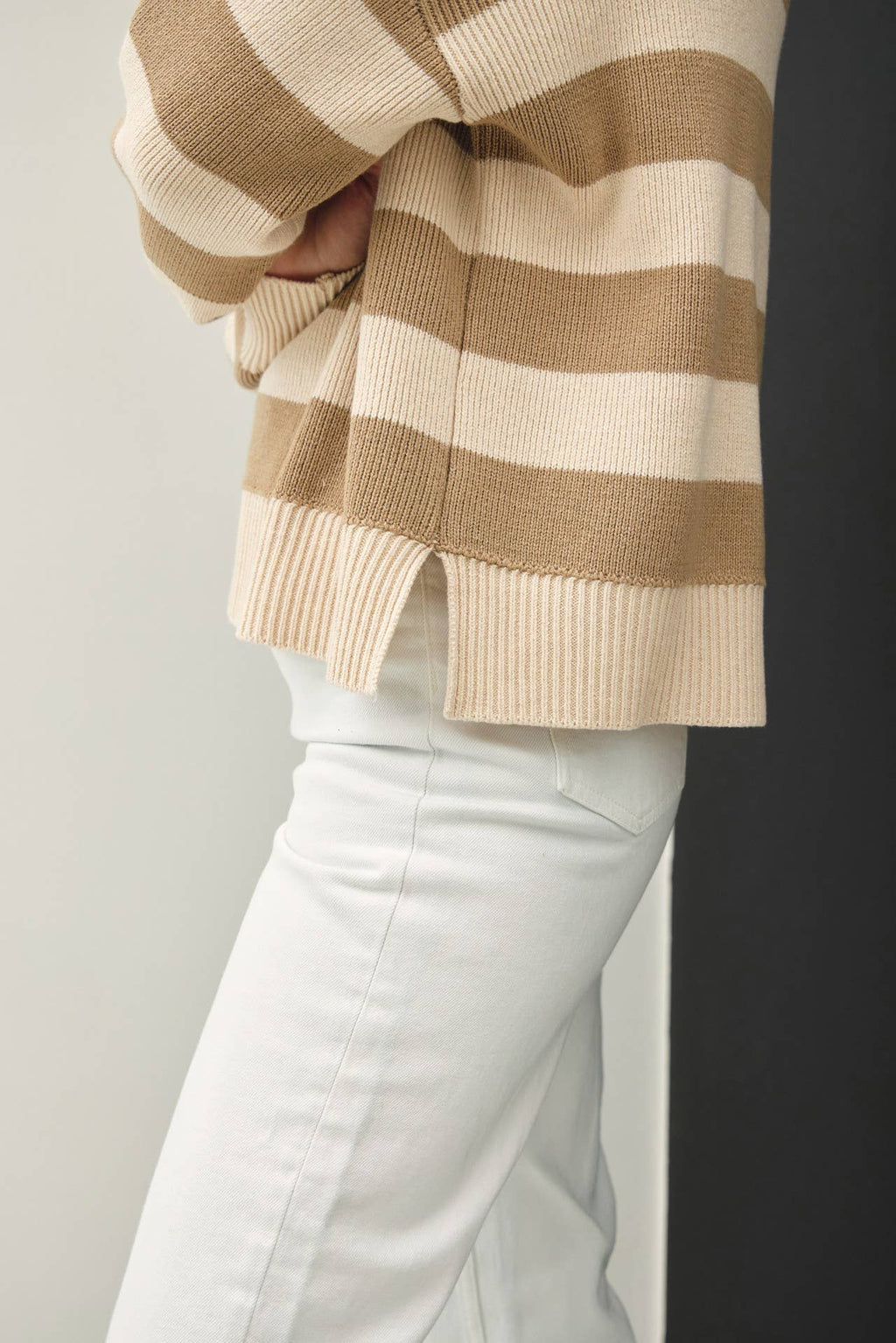 OVERSIZED RIBBED STRIPE SWEATER WITH HIGH NECK
