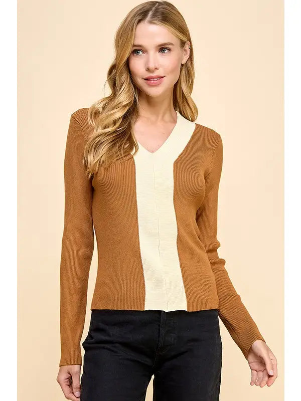 Ribbed Contrast Color Center Detail Sweatshirt