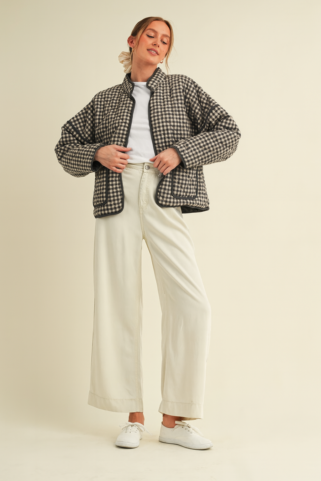 QUILTED PLAID PUFF JACKET
