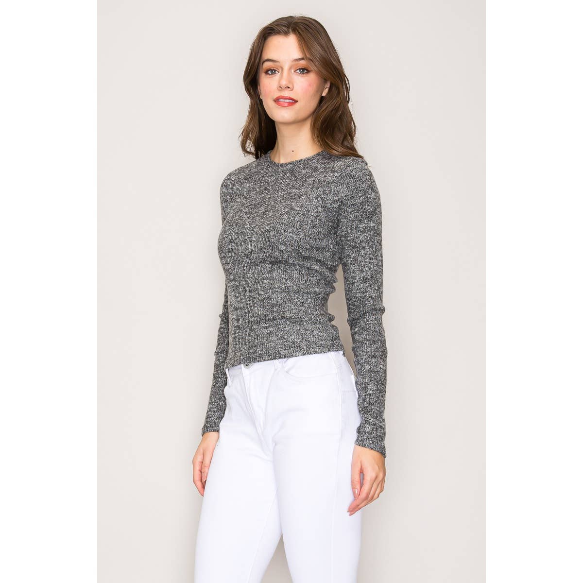 Crew Neck Long Sleeve Rib Top
