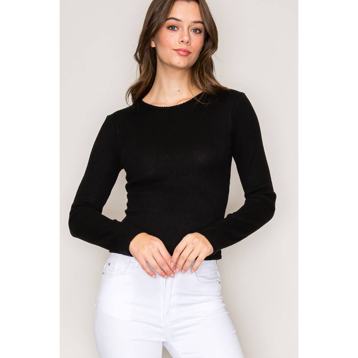 Crew Neck Long Sleeve Rib Top