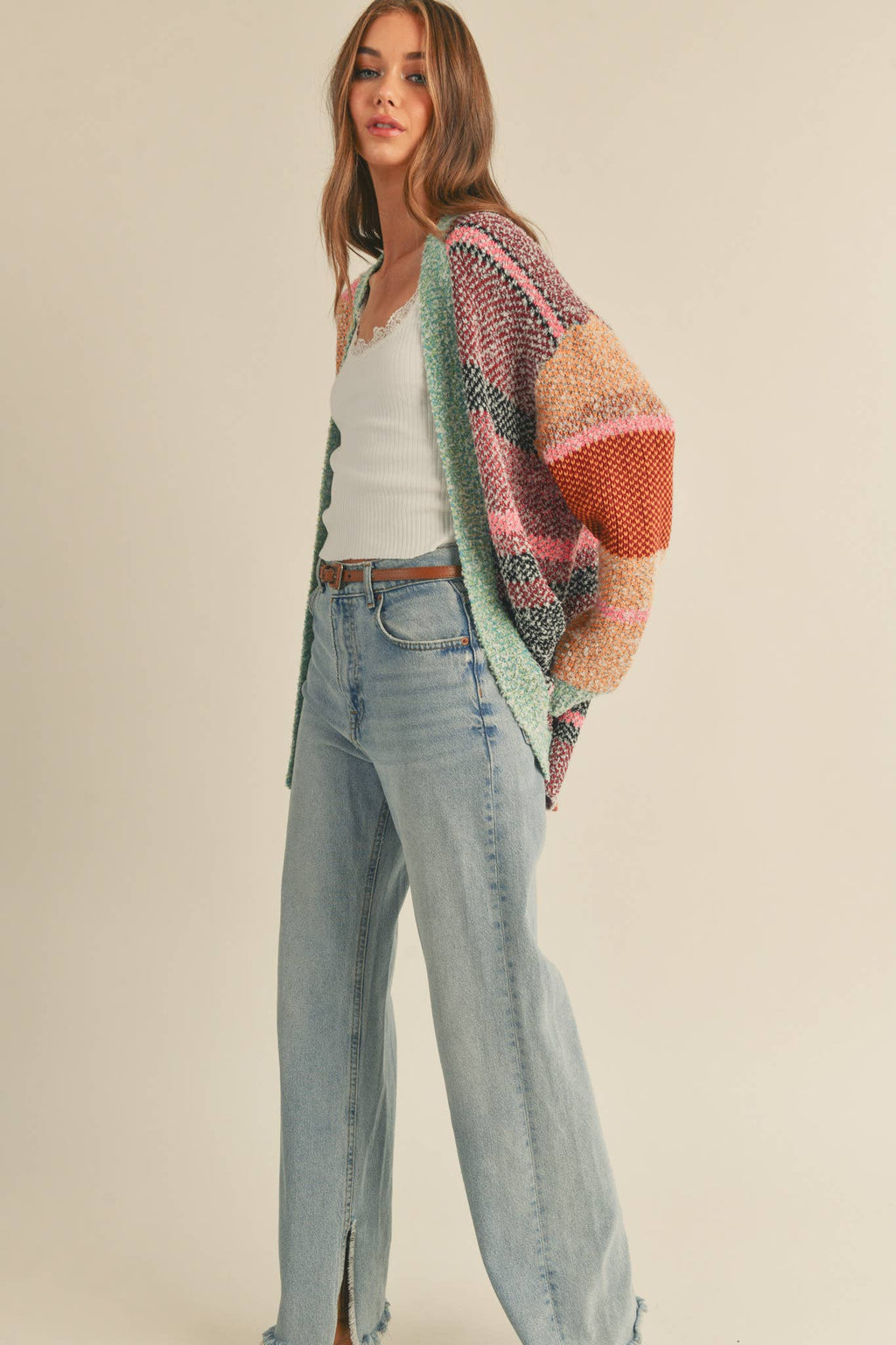 OVERSIZED COLOR BLOCK CARDIGAN MSW10038