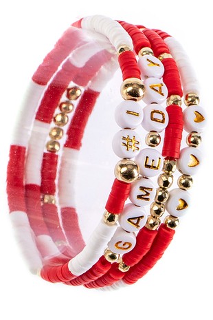 Red White Game Day Rubber Disc Bracelet Set