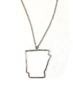 Arkansas State Map Open Cut Silver Plate Necklace