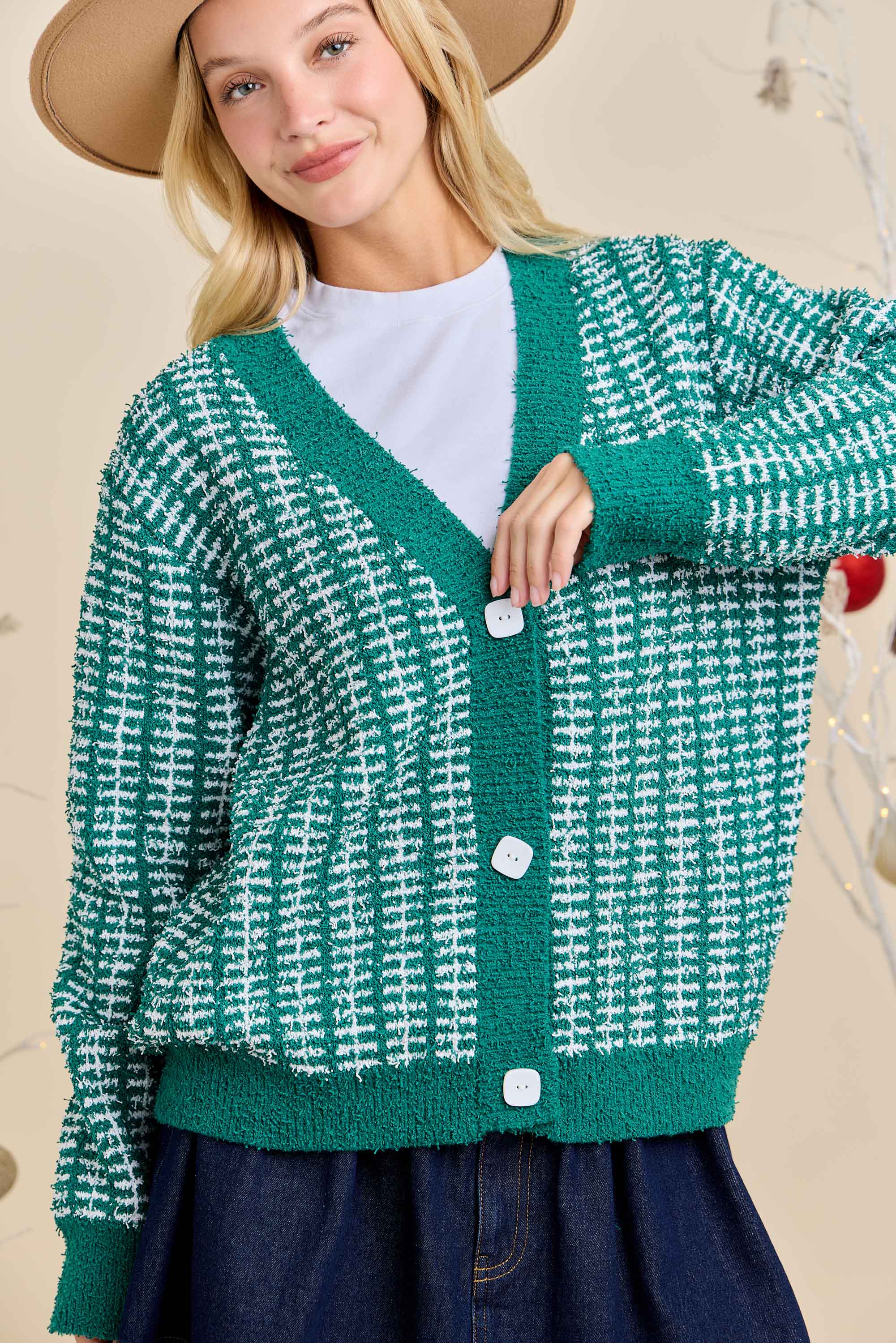 Holiday Check Knit Cardigan