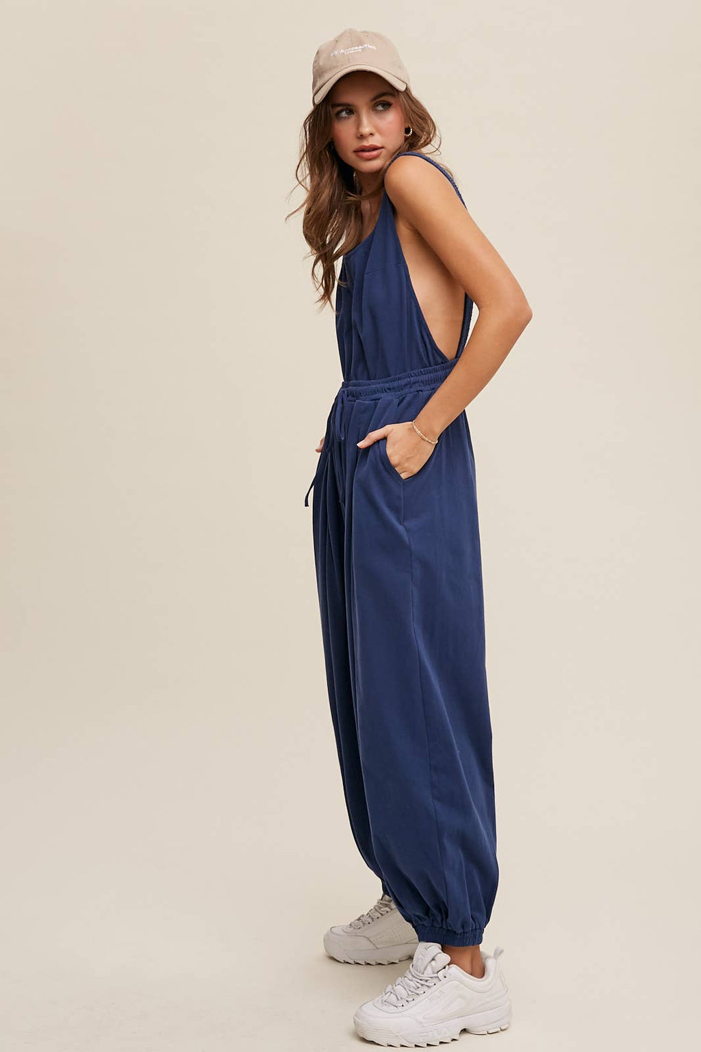 Open Back Cotton Knit Jumpsuit