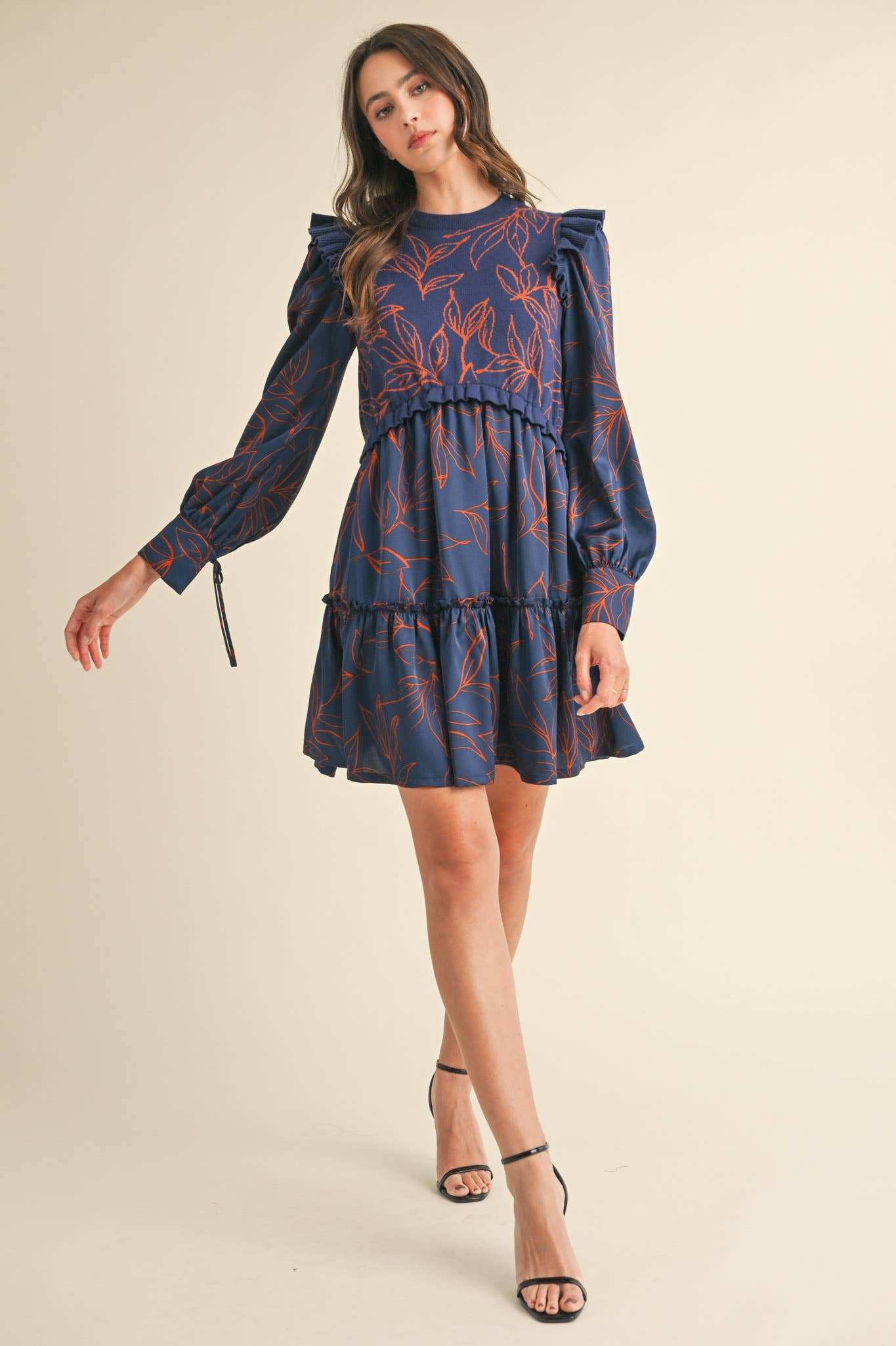 EXCLUSIVE PRINT MIXED MEDIA SWEATER DRESS