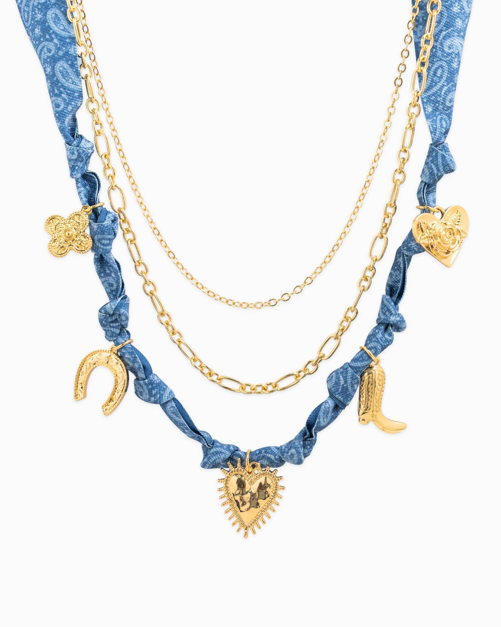 3 Layered Western Denim Bandana Scarf Necklace