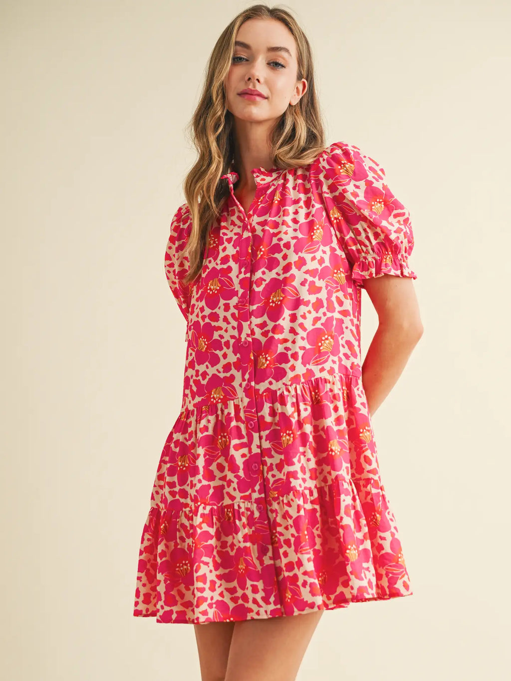 Floral Print Button Down Front Mini Dress